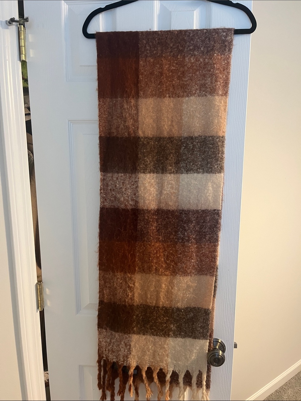 ASOS Red, Brown, and Tan Plaid Fringe Scarf